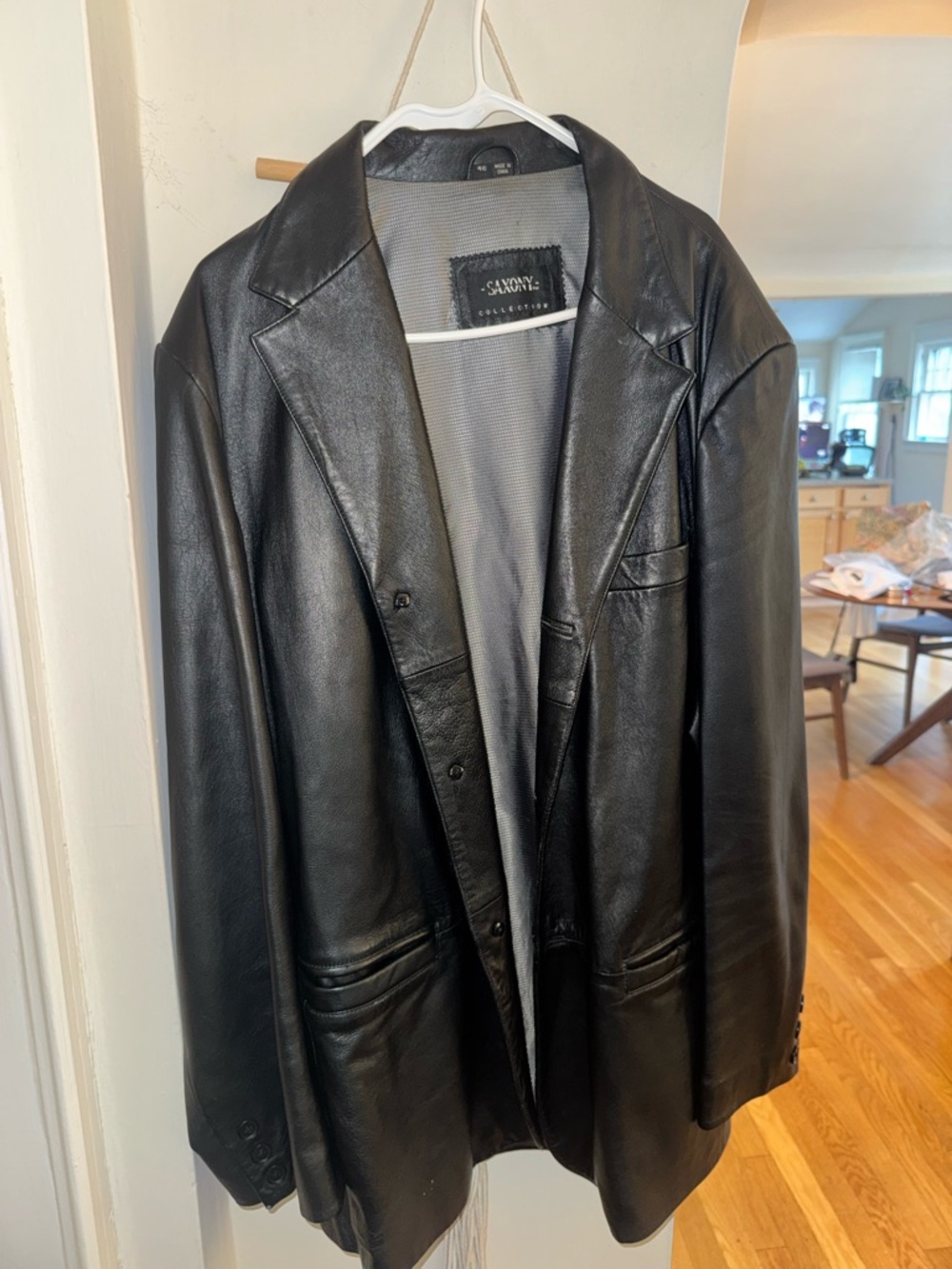 SAXONY Black Leather Men's Blazer Jacket